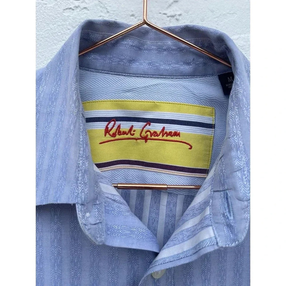 Robert Graham Mens Long Sleeve Button Down Cotton Shirts Blue Sz M - Picture 3 of 11